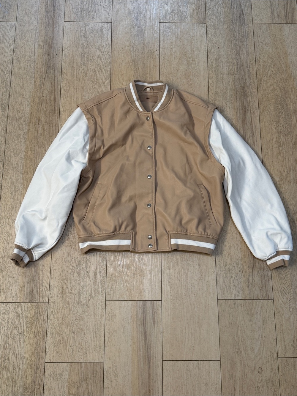 Blank NYC Tan & White Varsity Jacket Women’s Size Large